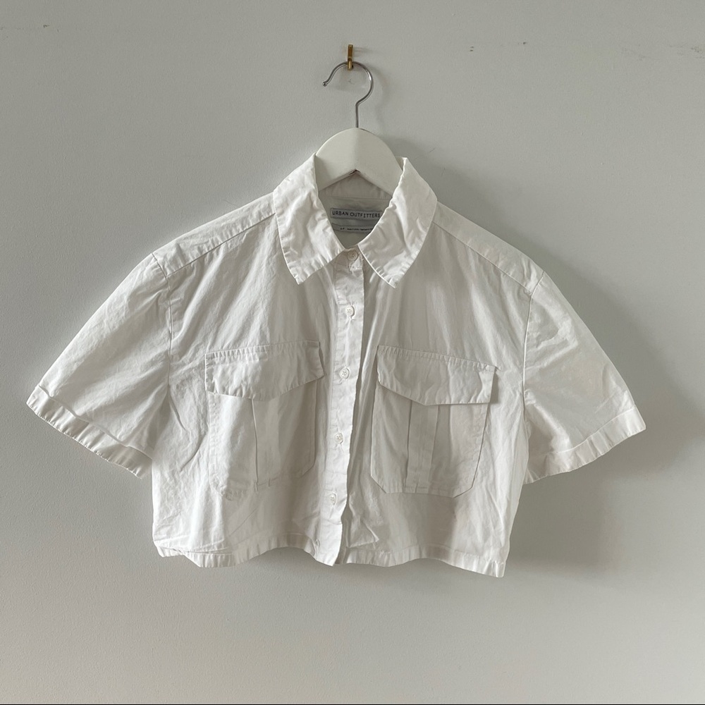 Urban outfitters cropped white button down shirt